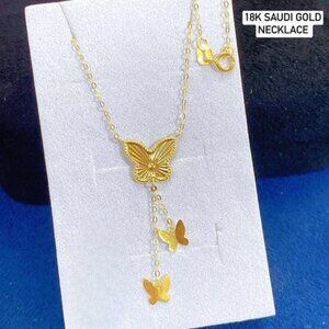 18k real saudi yellow gold LIGHT WEIGHT BUTTERFLIES Necklace 18”